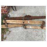 Wooden Yoke and Pair of Spindle-Back Chairs