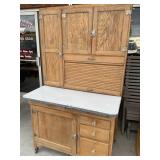 Oak Hoosier Cabinet with Enamel Work Surface