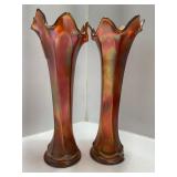 Carnival Glass Vases with Ruffled Rims