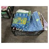 Plastic Crate with Assorted Fabric Pieces