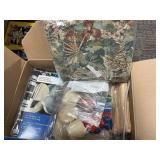 Box Lot with Craft Supplies and Fabric Items