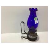 Cobalt Blue Glass Oil Lamp with Metal Holder