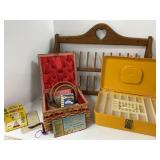 Sewing Basket, Accessories, Plastic Box, and Woode