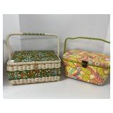 Two Fabric-Covered Sewing Boxes With Handles