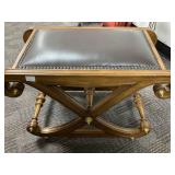 Wooden Curule Bench with Leather Upholstery