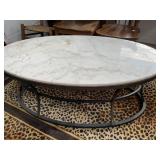 Oval Marble-Top Coffee Table with Metal Base