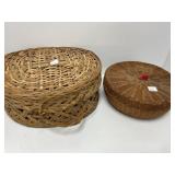 Two Handwoven Lidded Wicker Baskets
