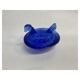 Cobalt Blue Pressed Glass Hen-on-Nest Dish,2.5 in