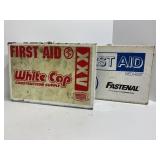 Two Metal First Aid Boxes by Fastenal and White Ca