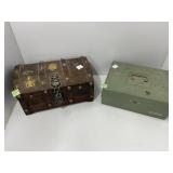 Wooden Treasure Chest and Tower Metal Box