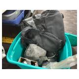 Bags and Miscellaneous Items in Plastic Bin