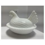 Milk Glass Hen-on-Nest Covered Dish