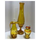Amber Glass Vases and Pitchers, Set of Three