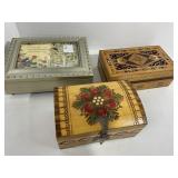 Three Decorative Wooden and Glass Boxes