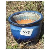 Blue pottery plant pot