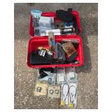 Red tool box with gun accessories, gun locks,...