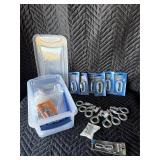 Clear tote with hardware, quick links eye bolts