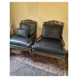 French Style Louis XV Style Armchairs with Leather