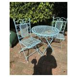 Metal Outdoor Table and Chairs (painted turquoise)