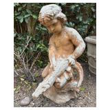 Outdoor Concrete Statue (boy with alligator)