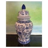 Large Blue and White Porcelain Lidded Ginger Jar