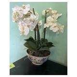 Decorative Faux Orchid in Blue & White Bowl