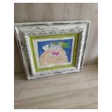 Framed Signed Martha Wahlert Folk Art Cat