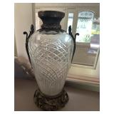 Decorative French Crystal Vase with Bronze Base