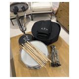Percussion Snare Drum, case, stand, sticks, more