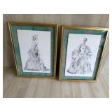 Framed Charcoal Model Sketch Prints (set of 2)