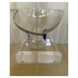 Glass Bowl with Cobalt Blue Swirl