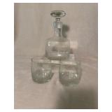 Etched Glass Decanter and Cocktail Glasses
