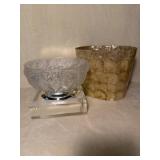 Mother or Pearl Vanity Trash Can and Crystal Bowl