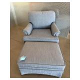 Blue Upholstered Club Chair and Ottoman