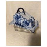 Antique Flow Blue Covered Cheese Dish