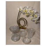 Faux Orchid and Assorted Crystal Pieces