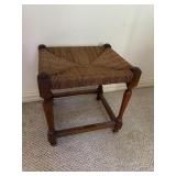 Small Wood Stool with Straw Seat