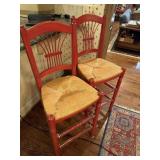 Painted Wood Bar Stools with Straw Seats