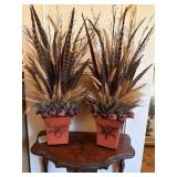 Decorative Topiaries with Pheasant Feathers