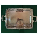 Large Silver Plate Serving Tray, Pierced Detail