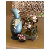 Vintage Blue Roseville Apple Blossom Pitcher; more
