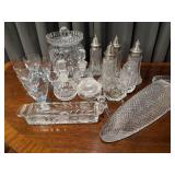 Crystal Salt & Pepper Shakers; Biscuit Barrel more