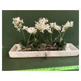 Brass and Marble Planter with Faux Flowers