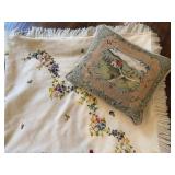 Needlepoint Pillow and Embroidered Wool Throw