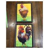 Framed Signed Kathy Rachal Roosters