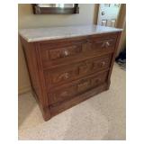 Antique Victorian Walnut Marble Top Chest Drawers