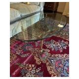Coffee Table with Brass Base, Beveled Oval Glass