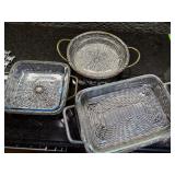 Woven Brass Silver Metal Serving Baskets; Pyrex