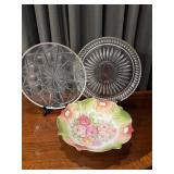 Crystal Plates and Floral Porcelain Bowl