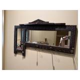 Carved Wood Framed Mirror with Hooks